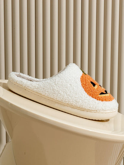 Smile Pumpkin Halloween Women's Slippers Winter Indoor Cartoon Comfort Home Bedroom Soft Causal Flat Plush Shoes for Gift