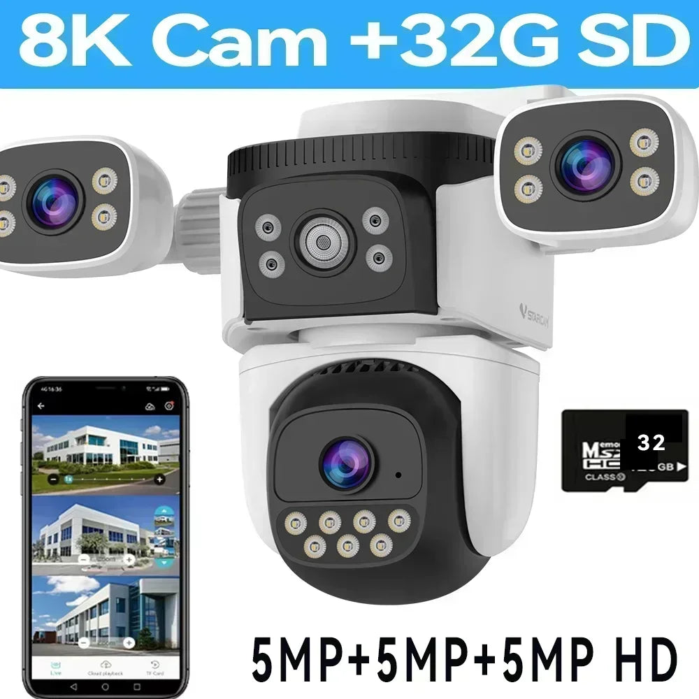 10K 20MP Four Screen Outdoor WiFi Cam PTZ 5X Zoom Night Vision Four Lens 10K Wireless CCTV Surveillance Cam Security Protection