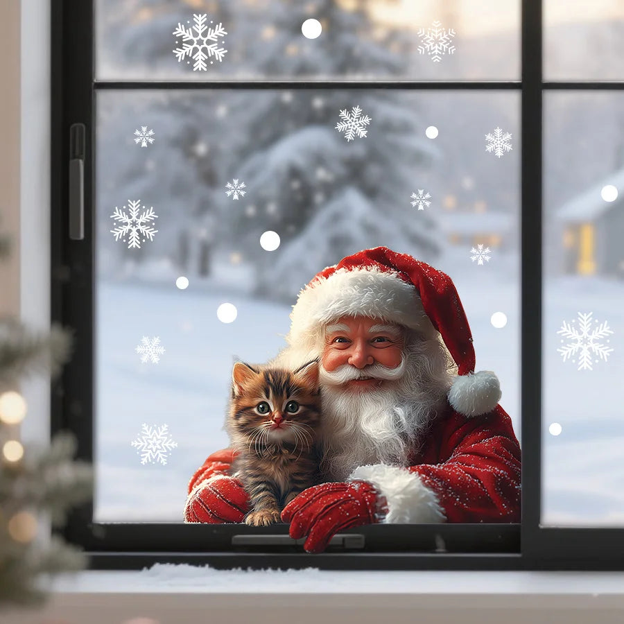 1PC Santa Claus and Snowflake Window Glass Stickers Decoration Static Cling No Residue for Bedroom Living Room Christmas Decor