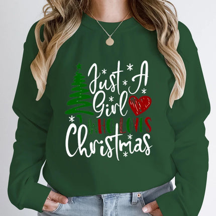 Just A Girl Who Loves Christmas Print Pullovers Women Fashion Pure Color Round Neck Hoodless Sweatshirt Autumn Winter Sweatshirt