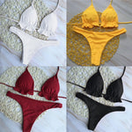 Summer Brazilian Bikini Set Women Sexy Bandage Top Thong Bottom 2 Pieces Set Push-up Swimwear Lace Up Swimsuit Beachwear