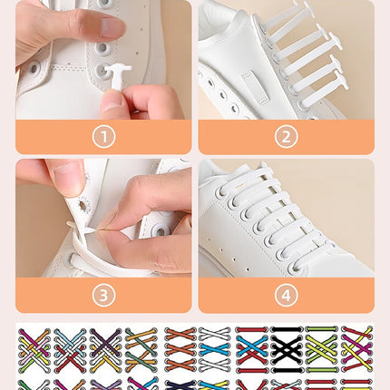 16pcs/lot Silicone Shoelaces No Tie Shoelaces 12 colors Elastic Lace Shoelace Creative Lazy Silicone Laces Rubber Lace