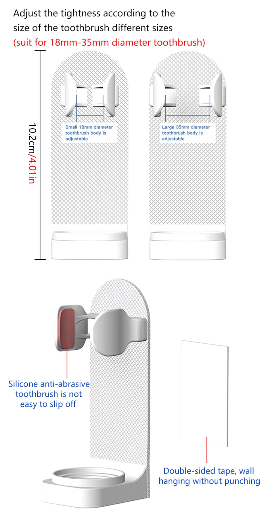 Adjustable Toothbrush Holder Electric Toothbrush Base Silicone Non-slip Wall Mount Brush Body Rack Adapt 99%