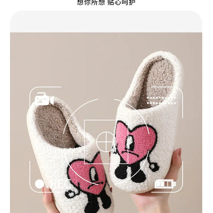 Winter Home Warm Women Slippers House Girl Fur Cute Bad Bunny Love Cushion Slides Bedroom Ladies Cotton Female Plush Shoes