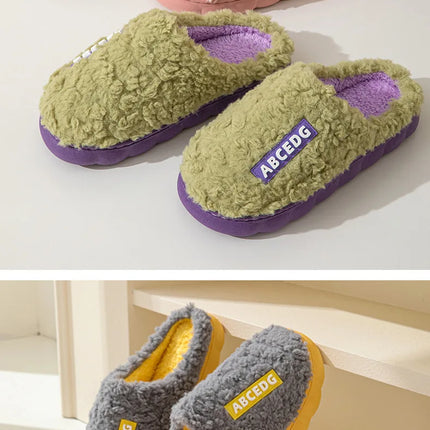 Eyriphy New Fashion Cotton Slippers For Women Winter Warm House Shoes Curly Faux Cotton Bedroom Slides Non-Slips Comfort Slipper