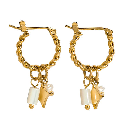 YACHAN 18K Gold Plated Stainless Steel Hoop Earrings for Women Natural Stone Pink Cute Charms Waterproof Jewelry