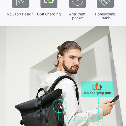 HK Expandable Travel Backpack Men Large Capacity Waterproof 15.6” Laptop Bag Hiking Rucksack Cycling Daypack Bag with USB Port