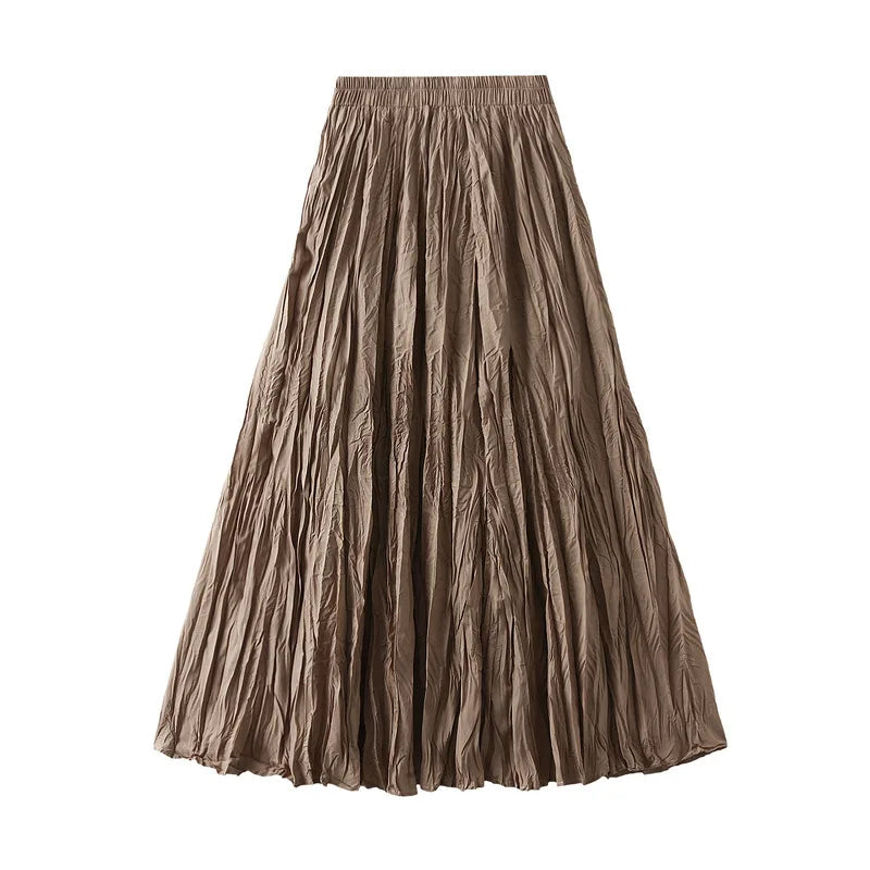 UCXQ Simple Luxury Multi Solid Colors Pleated Skirt For Women's Large Hem Folds A-line Skirts Female 2024 Spring Autumn 23A7004
