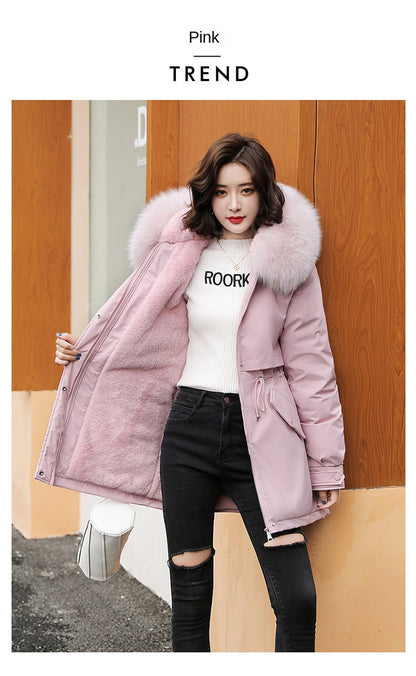 Women Parka Fashion Long Coat Wool Liner Hooded Parkas 2023 New Winter Jacket Slim with Fur Collar Warm Snow Wear Padded Clothes