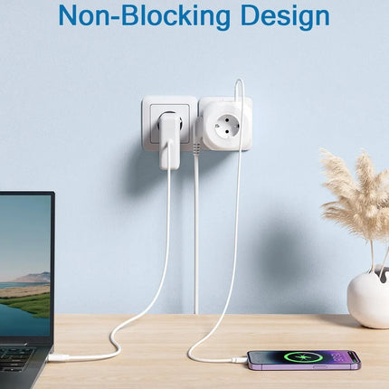 LENCENT EU Plug Wall Socket Extender with 4 AC Outlets+3 USB +1 Type C 5V/3A Charger Adapter 8-in-1 Socket On/Off Switch