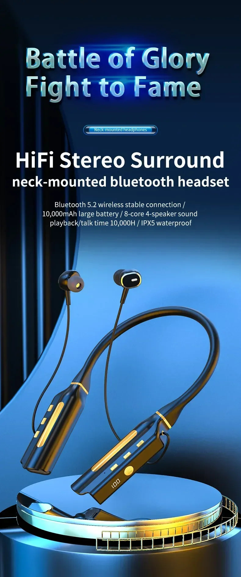 10000Hours Playback Wireless Headphones Neckband Earphone Bluetooth Bass Headset Sports Waterproof Earplugs Can Be As Power Bank