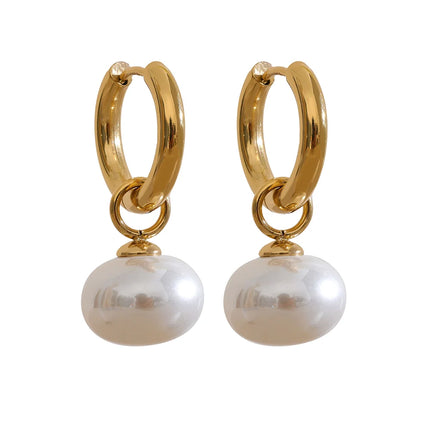 Yhpup High Quality Imitation Pearls Drop Stainless Steel Golden Korean Hoop Earrings Charms Fashion Jewelry Bijoux Femme Gift