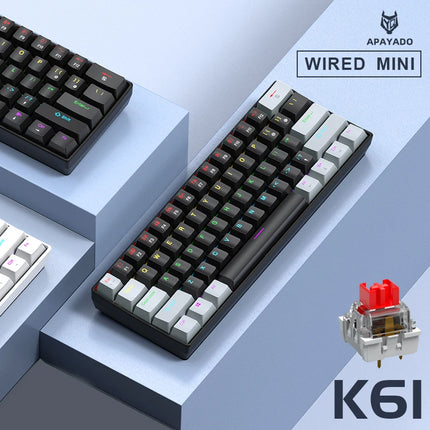 Mini Keyboard APAYADO K61 Mechanical Keyboard Wired,60% Portable 61 Keys RGB Black,White, Red/Blue Switch for Gaming