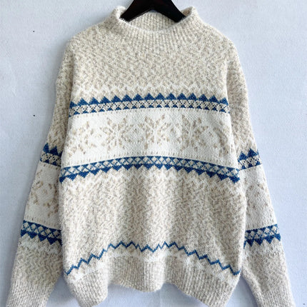 Winter Clothes Women 2023 New Year Sweater Snowflake Vintage Loose Jumper Red Long Sleeve Knitted Pullover Holiday Tops
