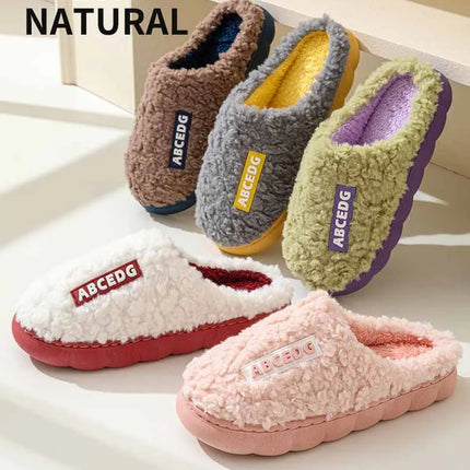 Eyriphy New Fashion Cotton Slippers For Women Winter Warm House Shoes Curly Faux Cotton Bedroom Slides Non-Slips Comfort Slipper
