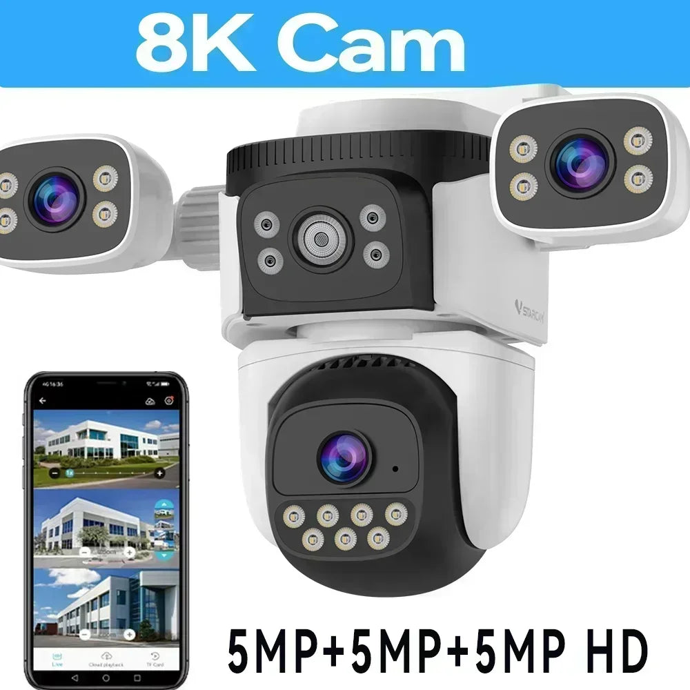 10K 20MP Four Screen Outdoor WiFi Cam PTZ 5X Zoom Night Vision Four Lens 10K Wireless CCTV Surveillance Cam Security Protection