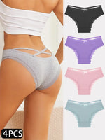 4PCS Women's Cotton Briefs Sexy Female Underpants Elasticity Comfortable Underwear Panties Lingerie S-XL  Solid Color Intimate