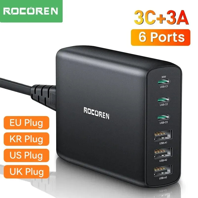 Rocoren 100W USB Charger Type C 6 Ports Desktop Charger Station