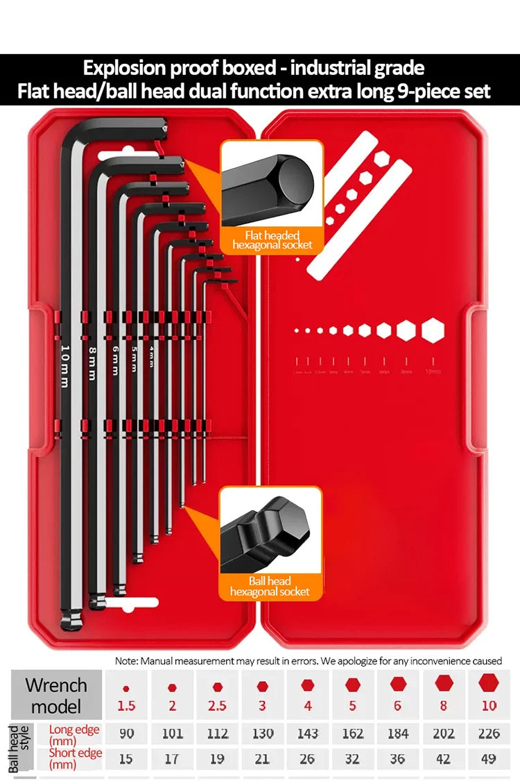 DELIXI ELECTRIC Allen Key Set，Allen Hex WrenchScrewdriverBox-packed Set，SleevUniversal Torque Long Metric,for VehicleMaintenance