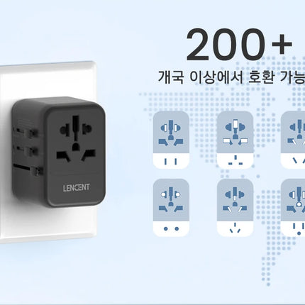 LENCENT Universal Travel Adapter with 3 USB Ports 1Type-C PD Charging All-in-one Travel Adapter EU/UK/USA/AUS Plug for Travel