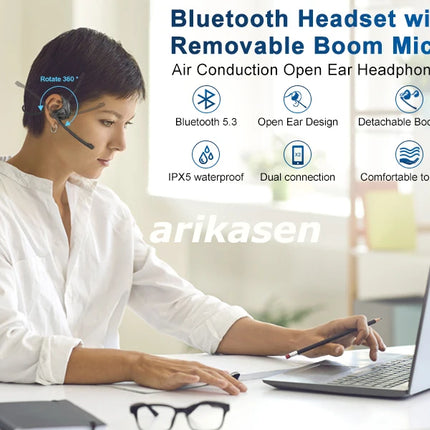 Wireless Bluetooth Headsets with Microphone Detachable Mute Button Open Ear Trucker Headphones for Cell Phones Business Office
