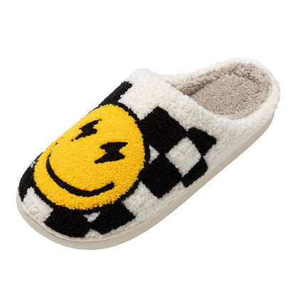Women's Slippers Winter Warm Indoor Lightning Smile Face Cartoon Funny Soft Sole Non-slip Bedroom Comfy Flat Cotton Houseshoes