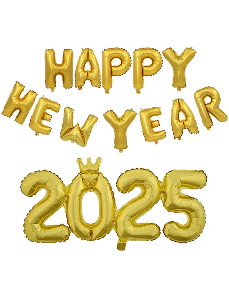 Happy New Year 2025 Balloons Gold Number 2025 Foil Balloons Happy New Year Letters Balloon Banner Gold New Years Eve Party Decor