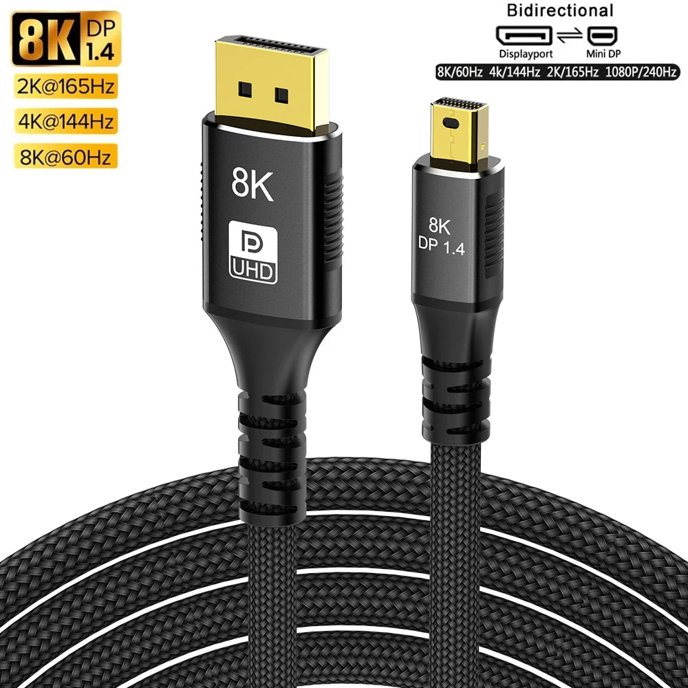 8K Mini DisplayPort to DisplayPort Cable DP1.4 8K 60Hz Bi-Directional Transmission DP to Mini DP Cables for MacBook Air Monitor