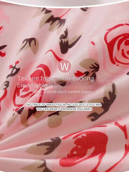 xgnvpy New front button rose print bra without underwire comfort women's push-up adjuster side breast bra cover