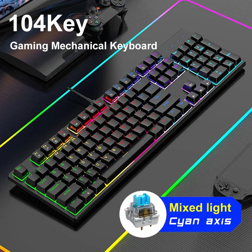 Mechanical Keyboard Wired 16 RGB Backlit 61/87/104Key Esports Gaming Keyboard Hot-Swappable Ergonomic Keyboard for PC Laptop