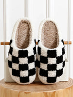Winter Fuzzy Slippers Fashion Checker Indoor Embroidery Houseshoes Cozy Woman Winter Fluffy House Retro Checkered Print Shoes