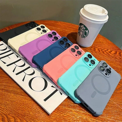 Protection 4-Corner Shockproof Soft Case for IPhone 15 13 12 14 Pro Max Plus for Magsafe Wireless Charge Lens Silicone Cover