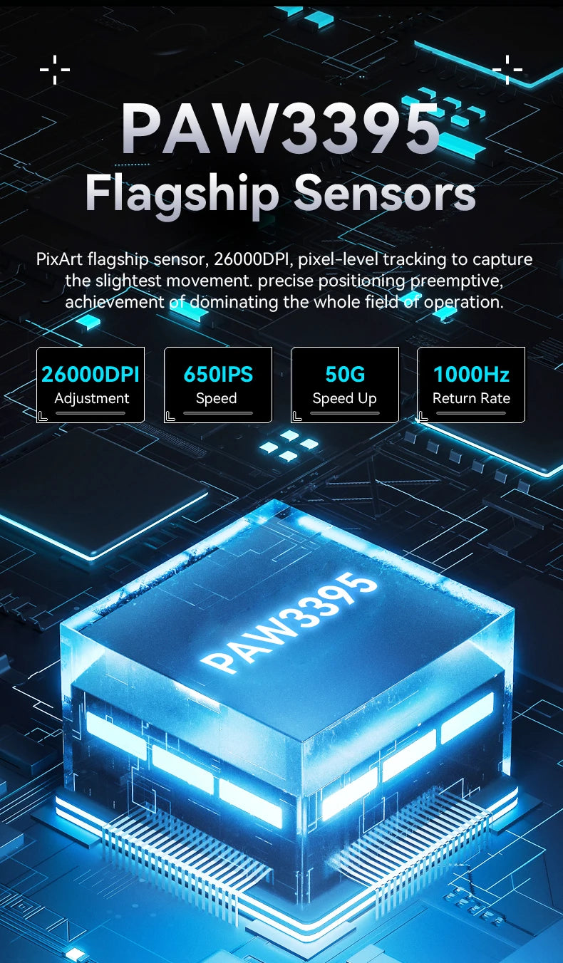 X3 PixArt PAW3395 Mouse 2.4G Bluetooth Tri-Mode Connection, 26000dpi, 650IPS, 49g Lightweight Macro Gaming Mouse