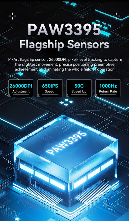 X3 PixArt PAW3395 Mouse 2.4G Bluetooth Tri-Mode Connection, 26000dpi, 650IPS, 49g Lightweight Macro Gaming Mouse