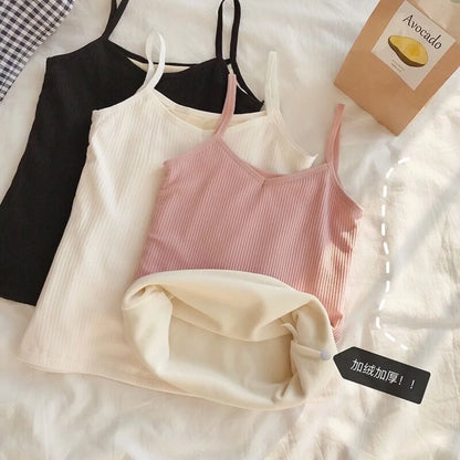 Women Winter Warm Top Thin Velvet Corset Top Solid Y2k Sleeveless Tank Tops Sleeveless Sexy Slim Fleece Corset Top Female