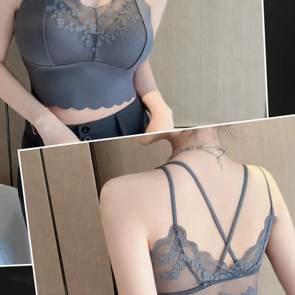 French Lace Beautiful Back Bra Fixed All-in-one Cup Comfortable and Push-up Traceless Wire-free Breast-retracting Sexy Sling