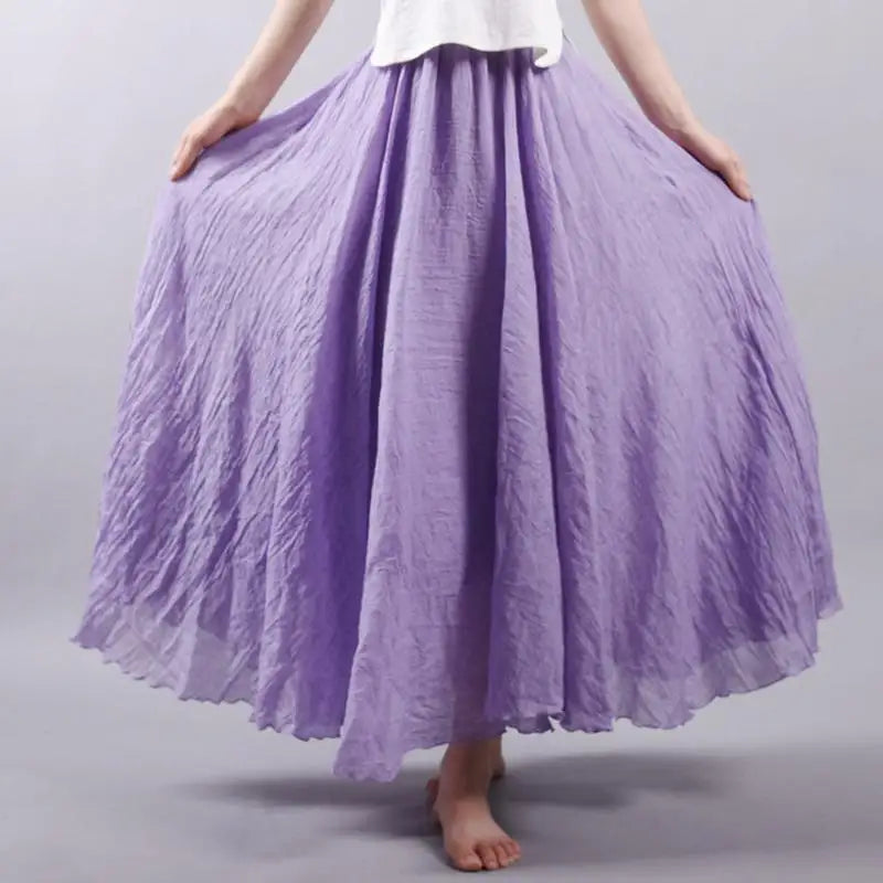 Women's Elegant High Waist Linen Maxi Skirt 2023 Summer Ladies Casual Elastic Waist 2 Layers Skirts saia feminina 20 Colors SK53