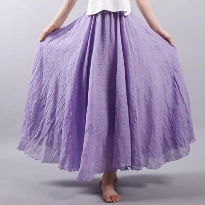 Women's Elegant High Waist Linen Maxi Skirt 2023 Summer Ladies Casual Elastic Waist 2 Layers Skirts saia feminina 20 Colors SK53