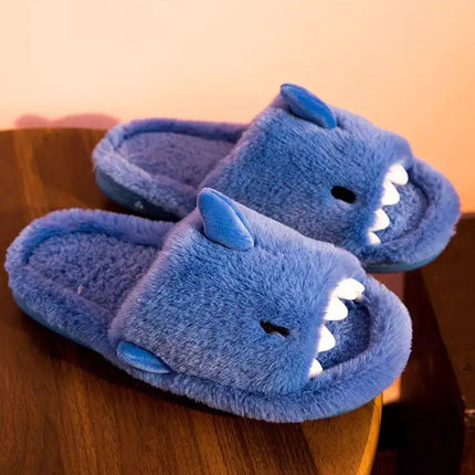 Comwarm Autumn And Winter Cartoon Shark Wool Slippers For Women Soft Home Men's Indoor Household Open Toe Plush Cotton Slippers