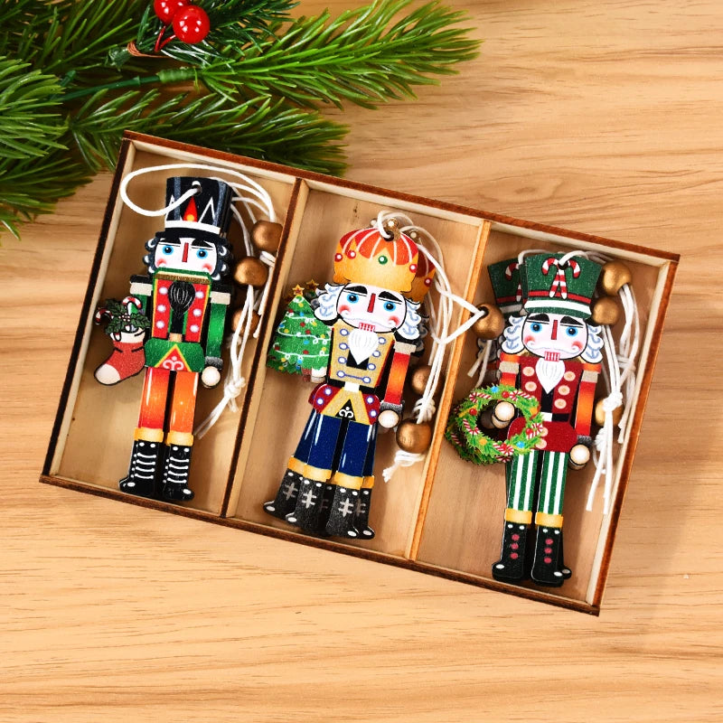 Christmas Nutcracker Soldier Wooden Pendant Xmas Tree Hanging Ornaments 2024 Navidad Decoration for Home 2025 New Year Gifts