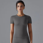 Women Running Sports T Shirt Summer Short Sleeve Round Neck Breathable Stretchy GYM Yoga Slim Fitness Active Top Tee