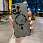 Luxury PU Deer Leather Case For iPhone 16 Pro Max 15 14 13 12 11 Pro Max 15Pro 14Pro 13Pro For Magsafe Wireless Charge Back Case