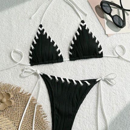 2025 Halter Wrinkled Weave Bikini Women Swimwear Female Swimsuit Two Pieces Bikini Set Brazilian Bathing Suit Swim Beach Wear