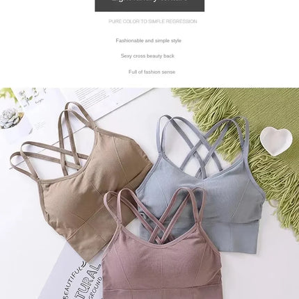 Sexy Women Tops Back Cross Strap Tank Top Push Up Running Sports Bra Breathable Soft Fitness Beauty Solid Color Yoga Bra