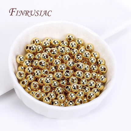 18K Gold Plated Separators For Bead,Spacers Beads For Jewelry Making,Brass Metal Round Beads,DIY Bracelets/Necklace Accessories
