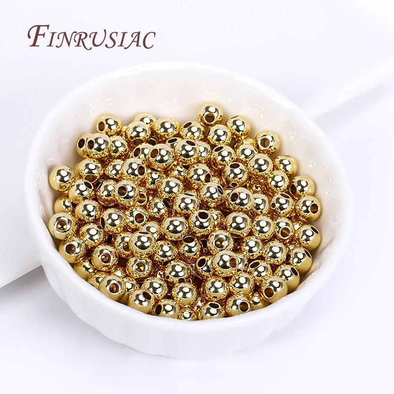 18K Gold Plated Separators For Bead,Spacers Beads For Jewelry Making,Brass Metal Round Beads,DIY Bracelets/Necklace Accessories