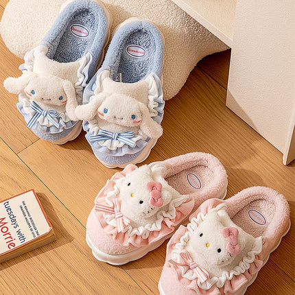 Sanrio Kawaii Cinnamoroll Womens Slippers Kuromi Hello Kitty Plush Cartoon Cute Sweet Suitable Indoor Outdoor Winter Shoes