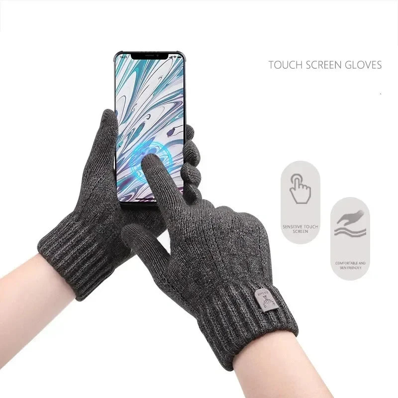 new men's warm gloves winter touch screen plus fleece gloves cold warm wool knitted gloves
