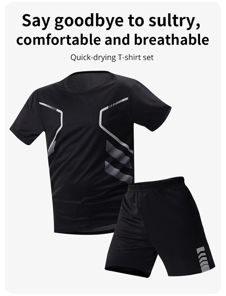 2/6 Pack Plus Size Men's Quick-drying Short-sleeved Shorts Suit Men's Leisure Sports Running Fitness T-shirt Joker Shorts Teen