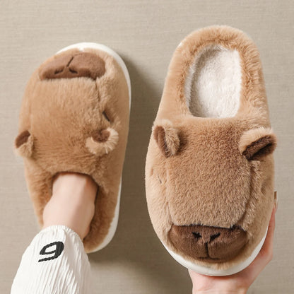 Plush Cartoon Slippers Closed Toe Slippers Fluffy Couple Slippers Men Womens Non-Slip Furry Animal Slippers Indoor Bedroom Shoes